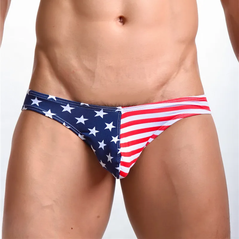 Sexy Gay Underwear Men Briefs Shorts USA Flag Printed Cotton Pouch Low-waist Briefs Male Underpants calzoncillos Briefs