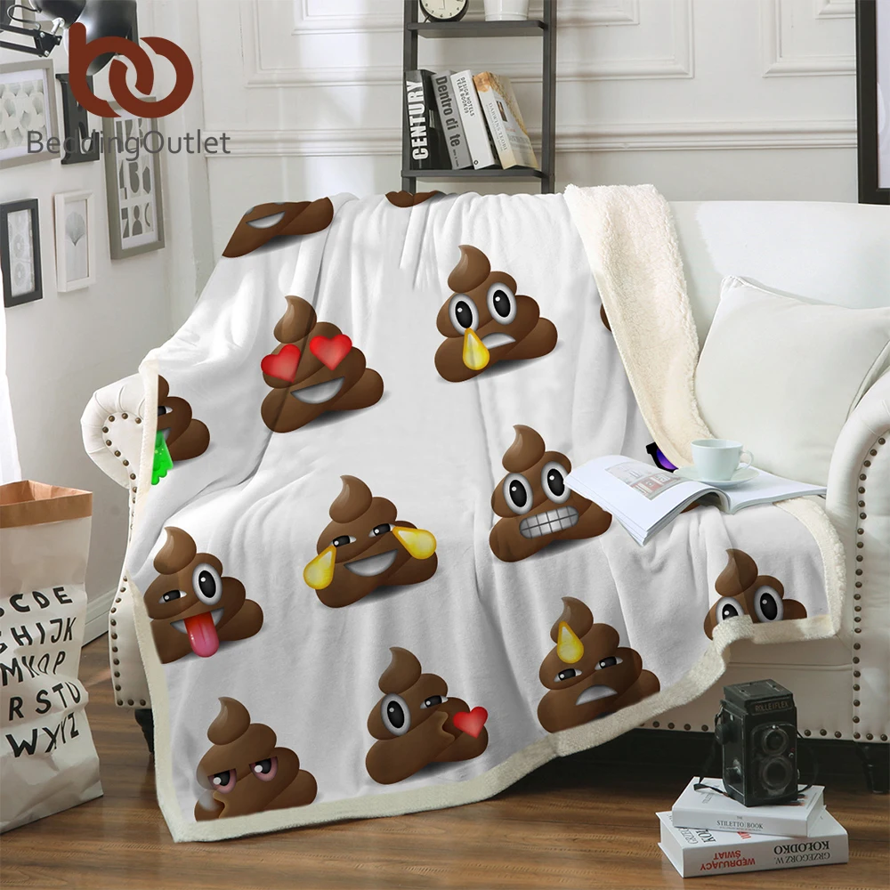 

BeddingOutlet Poop Cartoon Blanket Microfiber Funny Smiley Faces Sherpa Fleece Blanket on Bed Home Textiles mantas para cama