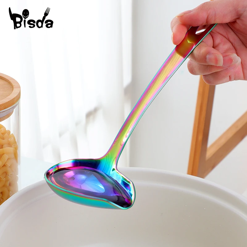 1Pc Sauce Drizzle Spoon with Spout Stainless Steel Soup Ladle Kit Dinnerware Serving Spoon Creative Oil Spoon Kitchen Utensils