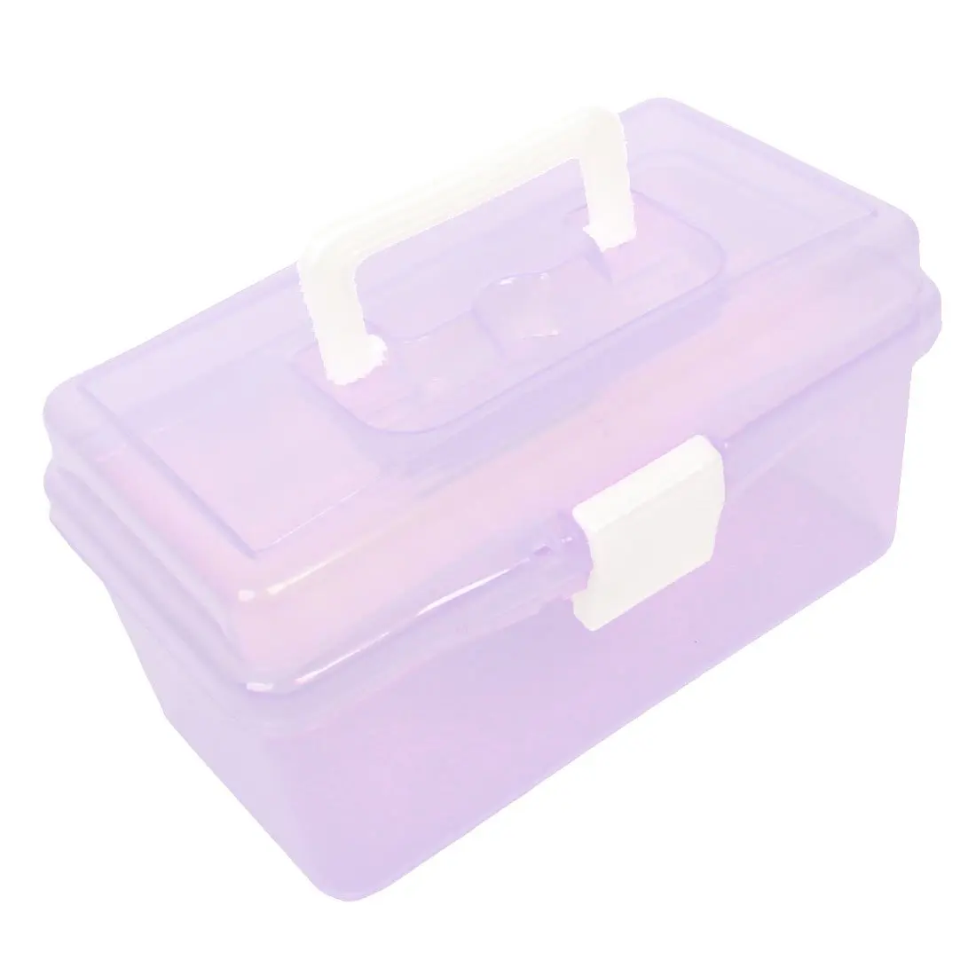 Plastic Handle 2 Layer Hardware Tools Storage Box, Clear Purple