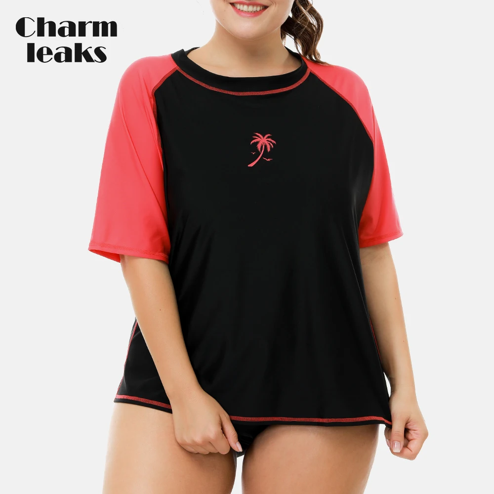 Charmleaks Women Rashguard Swimsuit Shirts UPF 50+ Womens Plus Size Swimwear UV-Protection Rash Guard Beach Wear