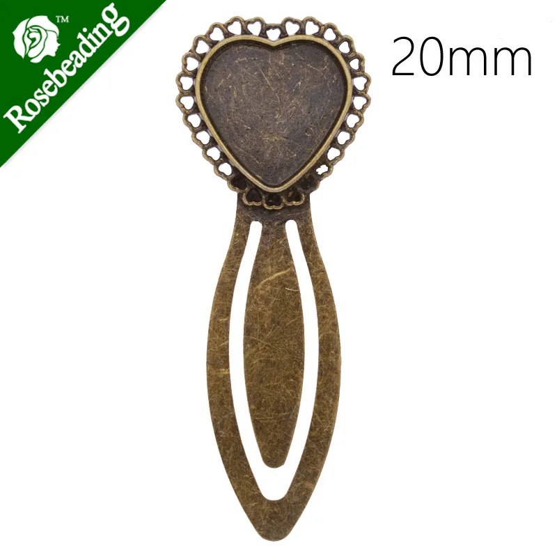 High Quality Vintage Antiqued Bronze Heart Bookmark with 20mm Heart Bezel,length:74mm,10pcs/lot-C4236