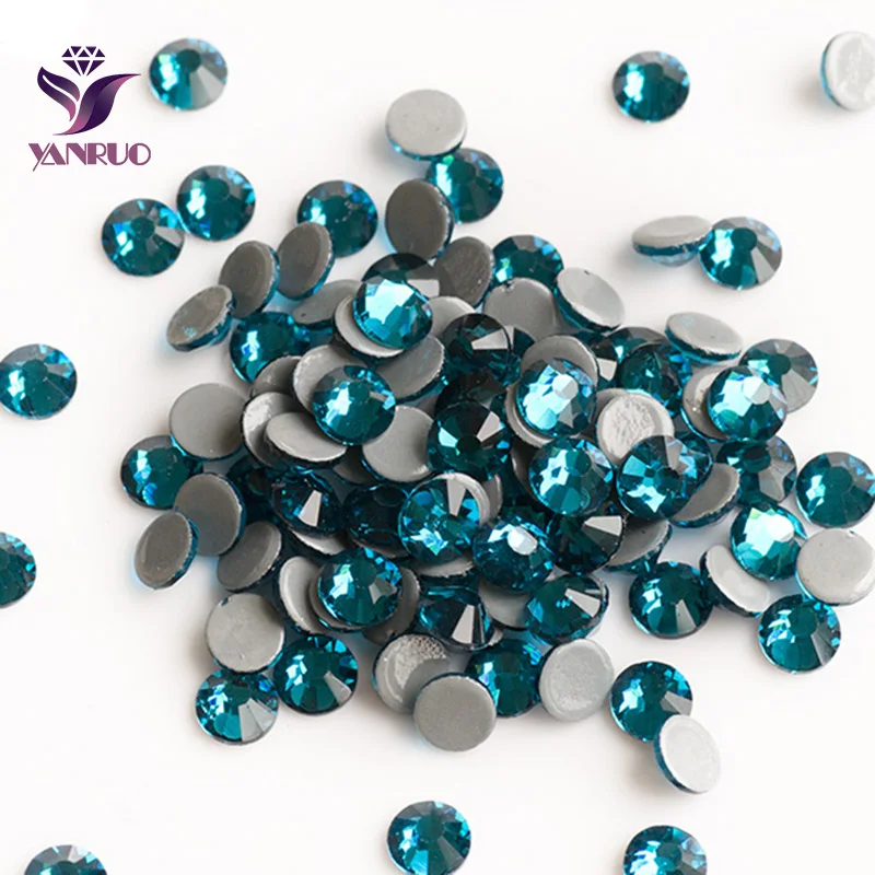 

YANRUO 2058HF Blue Zircon Strass Hot Fix Rhinestones Crystal Iron Crystal Flatback Glitters Stones for Wedding Dresses