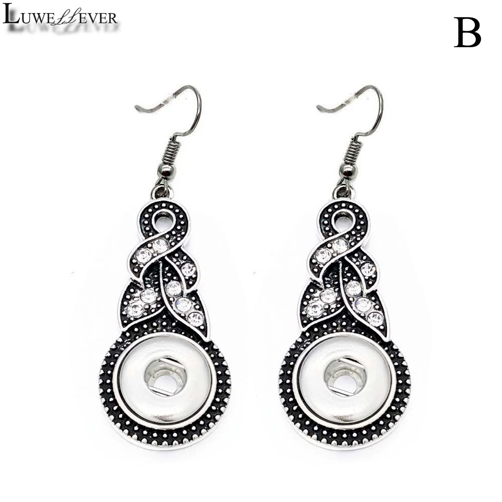 Hot 024 Crystal Rhinestones Heart 12mm Snap Button Earring Women Charms White K Plated Design Earrings Jewelry Women Gift