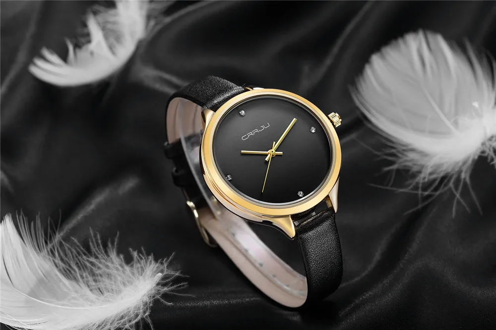 High Quality CRRJU Brand Leather Watch Women Ladies Fashion Dress Quartz Wristwatches Roman Numerals Watches Christmas gift