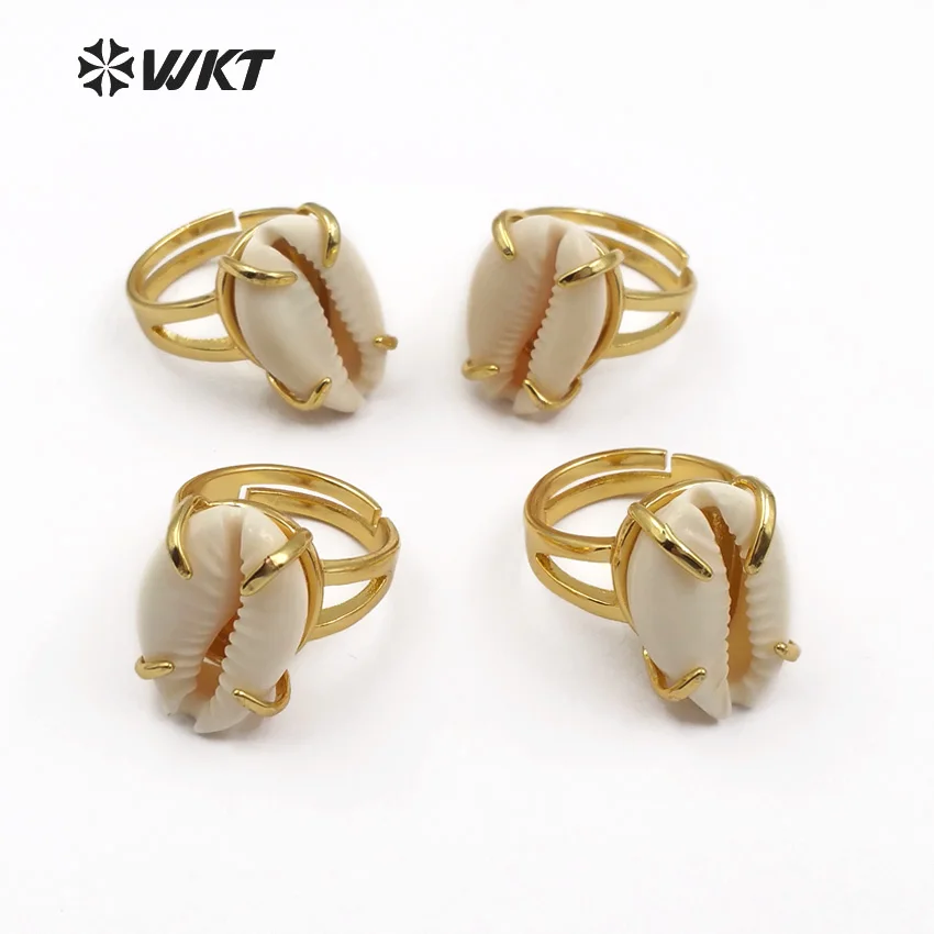 

WT-R314 WKT Wholesale Natural Cowrie Shell Vogue Rings Prong Setting High Quality Rings Women Wedding Bridesmaid Jewelry