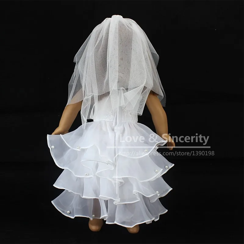 Elegante abito da sposa bianco per bambola americana da 18 pollici Ddoll Clothes