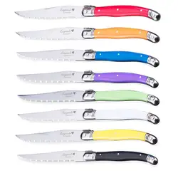 8pcs Rainbow Dinner Knives Stainless Steel Laguiole Steak Knife Set Black Tableware Red Cutlery White Flatware Home Bar Cafe
