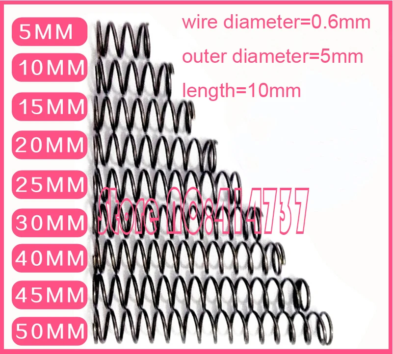 

50pcs 0.6*5mm series small spot spring 0.5mm wire compression pressure springs 0.6*5*10mm