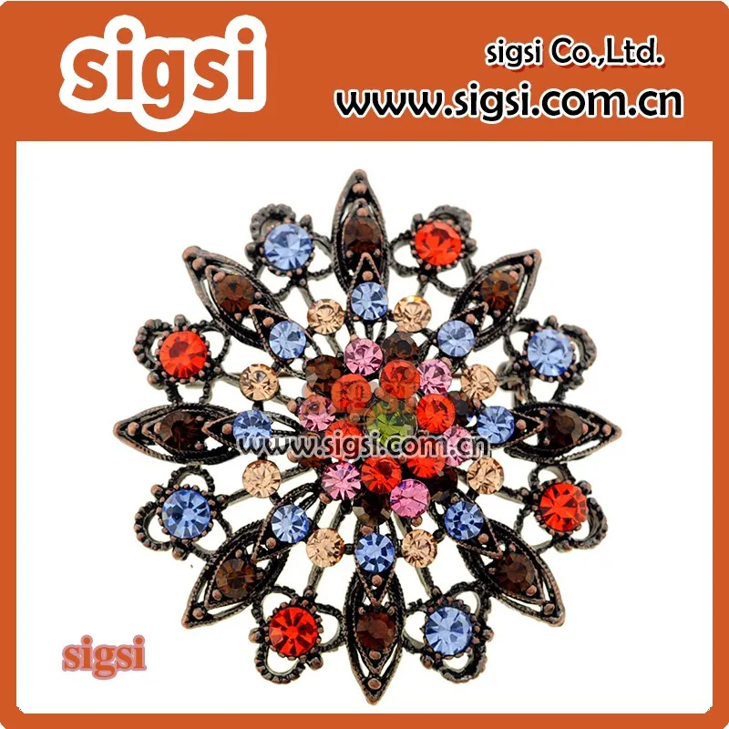 Shiny colorful crystal rhinestone flower brooch elegant broach jewelry