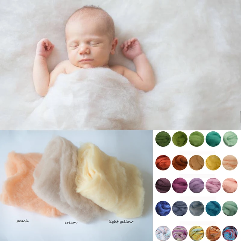 Merino Wool Felted Wrap Wool Layer Roving Fluff Baby Newborn Photo Prop Basket Filler Fluff Photography Prop Wool Basket Filler