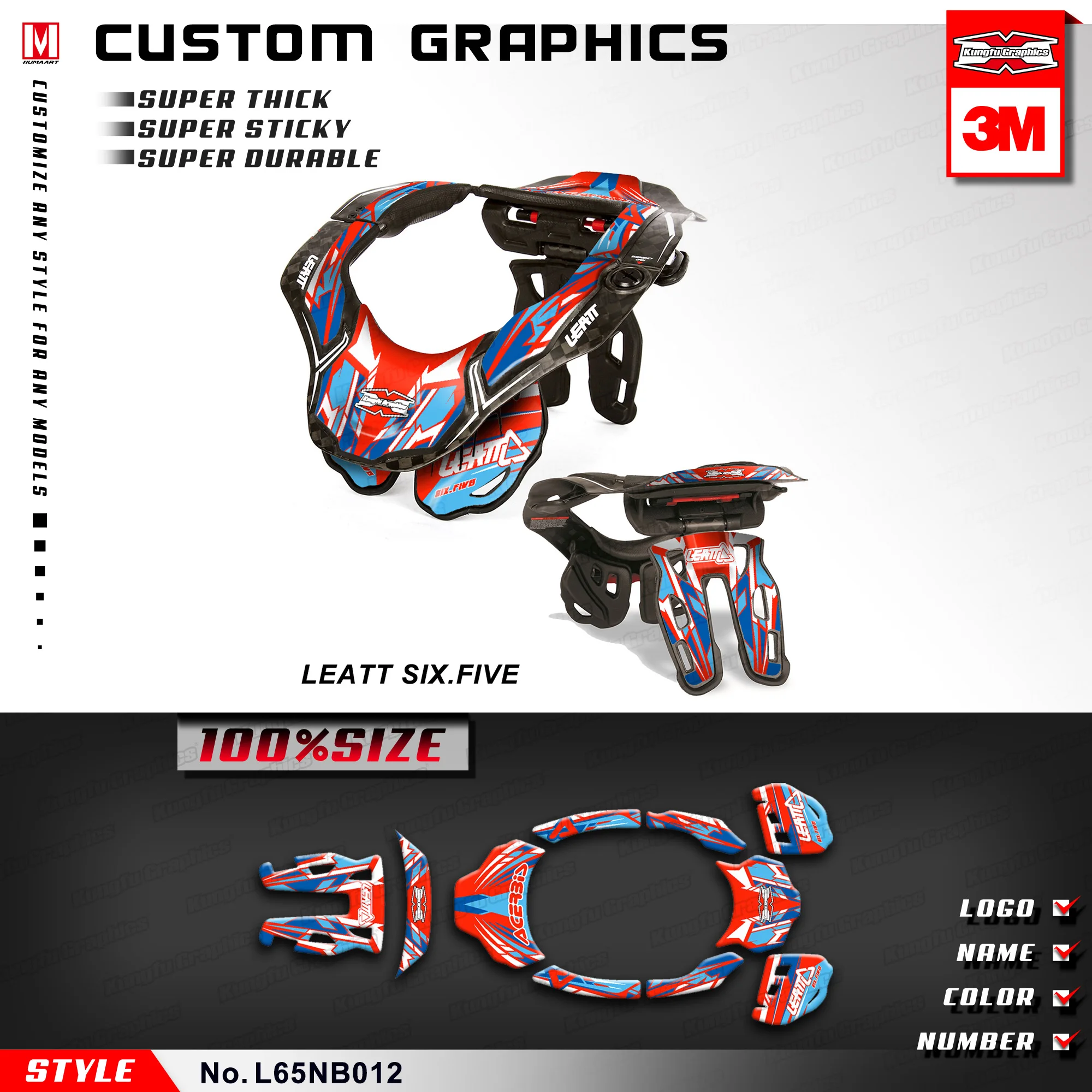 

KUNGFU GRAPHICS Custom Motocross Stickers Decals MX Decor for Leatt DBXGPX 6.5 Six Five Neck Brace S/M L/XL (Style no. L65NB012)