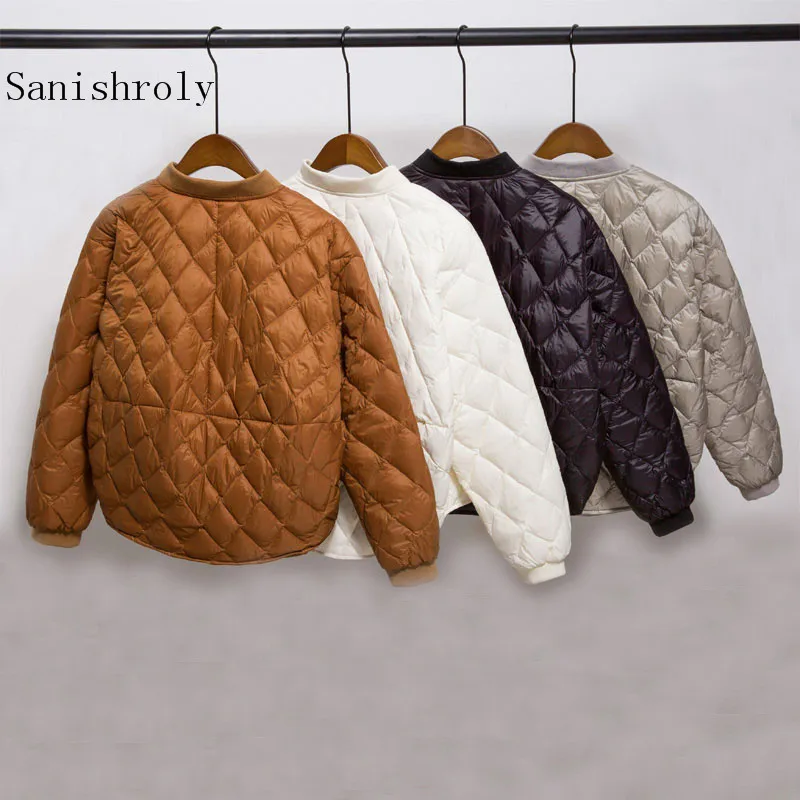 2022 Autumn Winter Women White Duck Down Jacket Female Ultra Light Down Coat Short Baseball Puffer Parka Slim Short Tops SE290