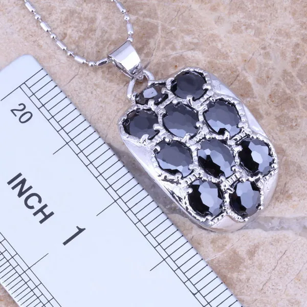 Black Cubic Zirconia Silver Plated Jewelry Sets Earrings Pendant Ring Size 5 / 6 / 7 / 8 / 9 / 10 S0013