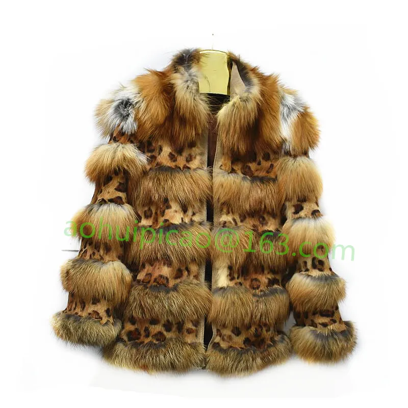 Natural Red Fox Fur Coat for Women, Leopard Print Fur, High Quality, Europe, New, Winter