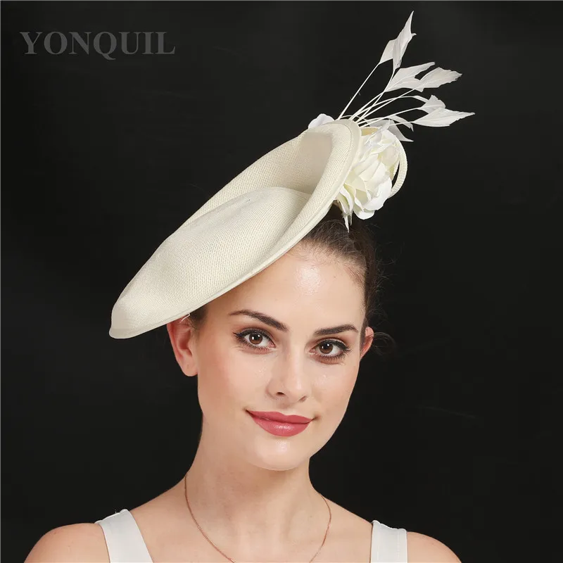 Beige Cocktailhut mit Blume Hochzeit Haarschmuck Kentucky Derby Fascinator Kopfbedeckung Hochwertiges Leinenimitat SYF666 – Detail 9