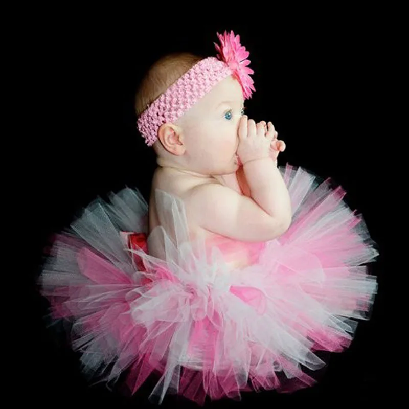 Cute Retail Baby Tutu Skirts Girls Fluffy Tulle Pettiskirts with Flower Headband Sets Newborn Birthday Party Tutus Skirt Clothes