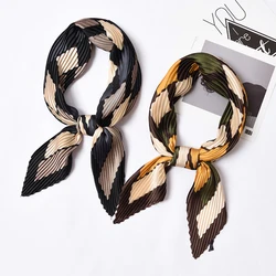 Luxury Brand Small Square Satin Scarf Pleated Silk Scarf Foulard Femme Elegant Women's Wrap Handkerchief Bandanas Accessories