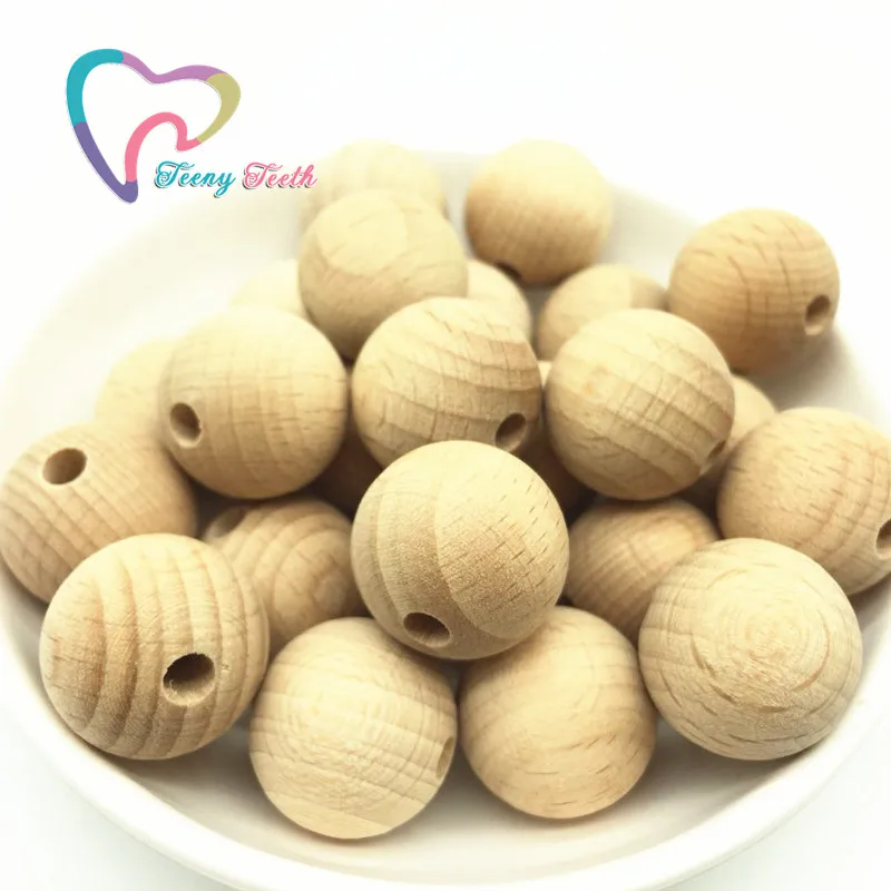 

Teeny Teeth 100PC Wooden Teether Chewable 12-20 MM Round Beads Ecofriendly Unfinished Beech Beads DIY Craft Jewelry Accessories