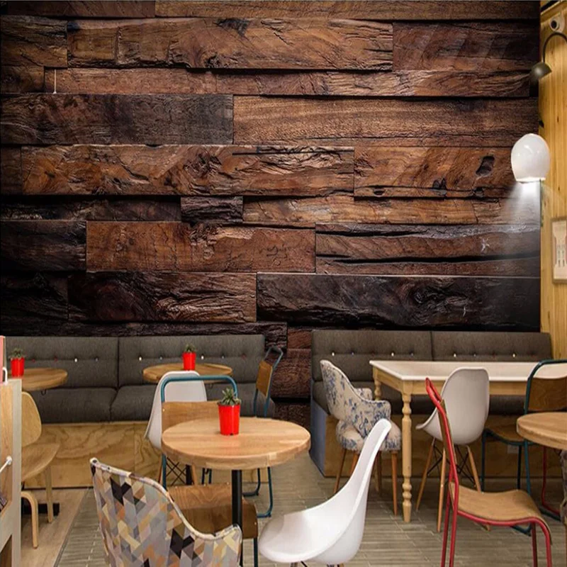 Papier peint rétro 3D sur mesure, panneaux de bois ic, décoration murale