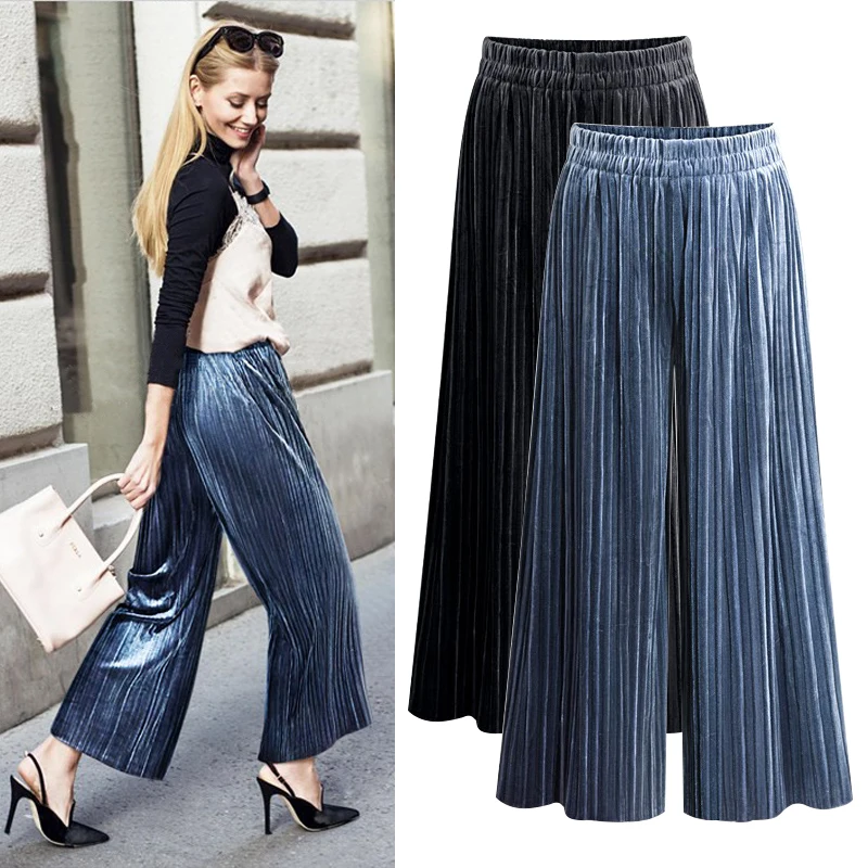 

New Female Loose Streetwear High-Waist Wide Leg Pants 2019 Ankle Length Trousers Plus Size 6XL Women Casual Pleated Velvet Pants