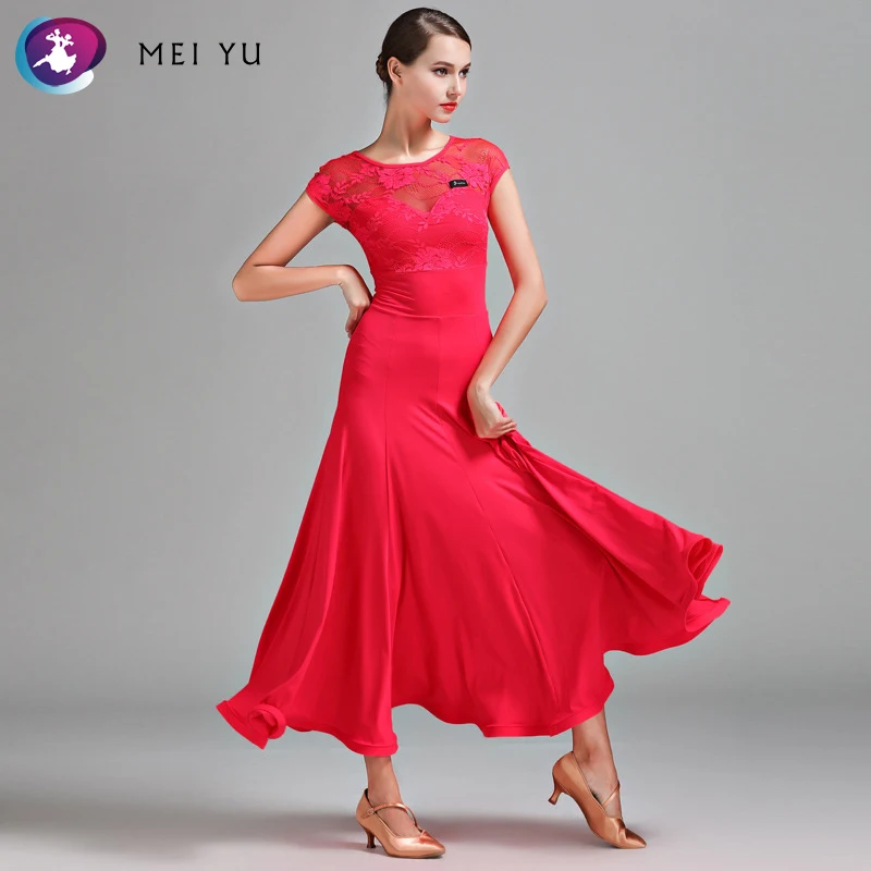 

MEI YU S9024 Fashion Cap Sleeve Modern Dance National Standard Dance Skirt Training Uniform Referee Uniform