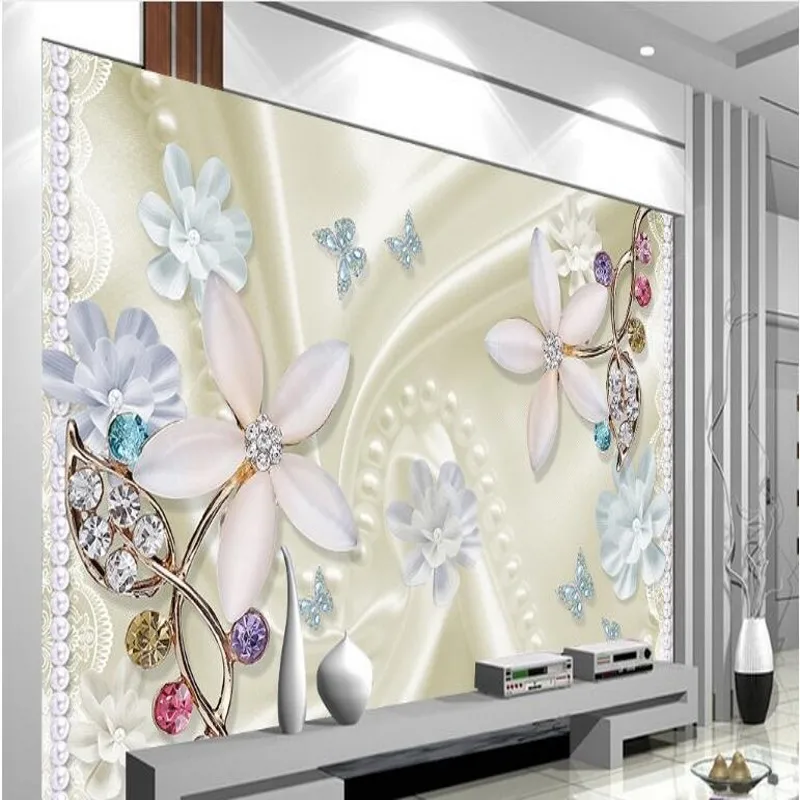 

wellyu Custom large fresco gorgeous jewelry diamond diamonds 3d stereo TV backdrop nonwovens green wallpaper