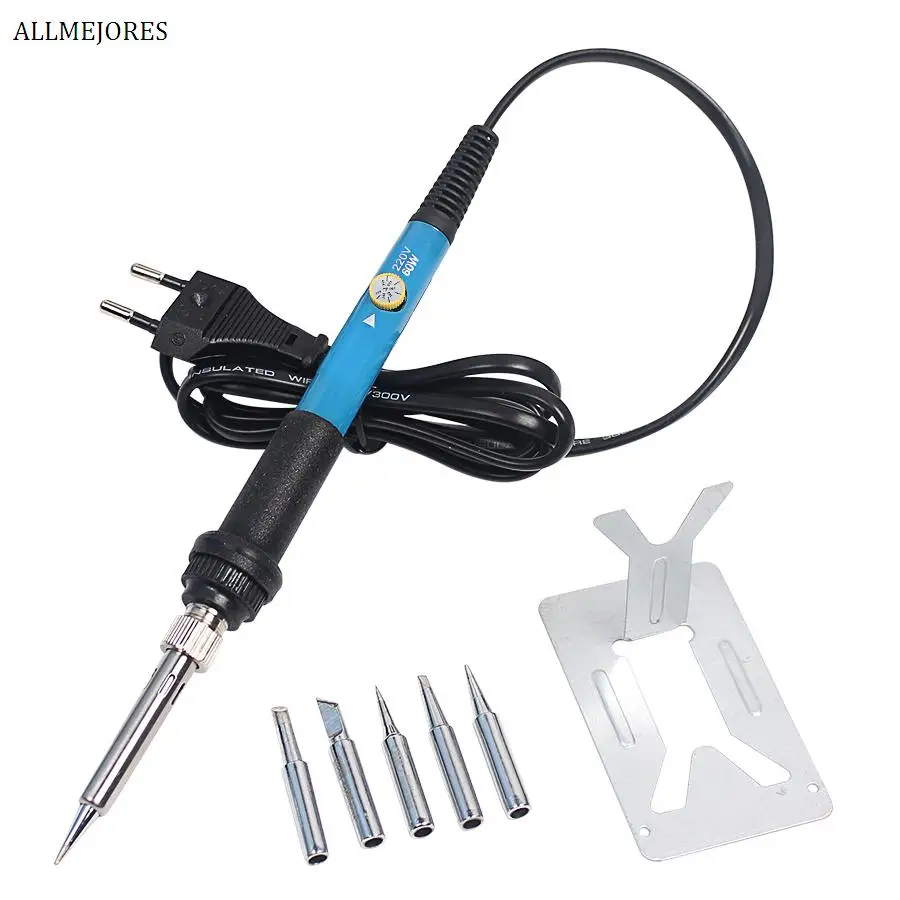 ALLMEJORES 220V 110V 60W Adjustable Temperature Electric Soldering Iron Welding Solder Station Heat Pencil +5pcs Tips US&EU Plug