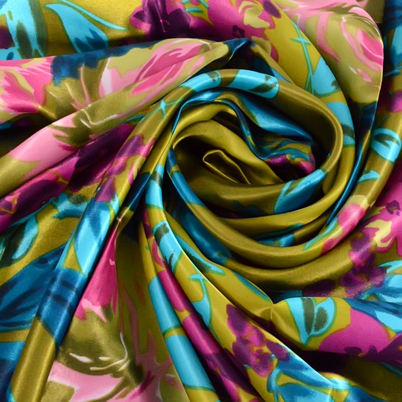 [BYSIFA] Winter Wholesale Silk Scarves New Accessories Ladies Green Cheap Head Scarves China 90*90cm Floral Hijab Scarves Wraps