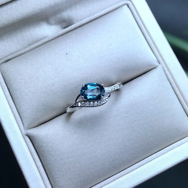 KJJEAXCMY fine jewelry 925 sterling silver inlaid with natural London blue topaz lady ring simple new line