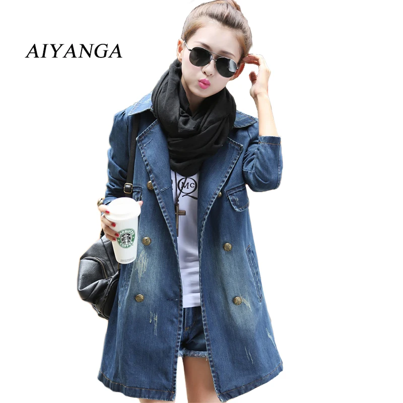 Jacket Women Spring Autumn 2024 Cotton Long Denim Coat Korean Fashion Womens Double-breasted Outerwear Plus Size 4xl Overcoat