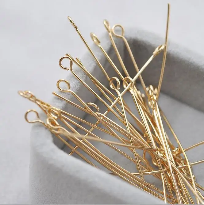 50pcs 0.5*45mm Real Gold plated 9 Shape Pins Connector Copper 9 Needles Beads Material Eye Hole DIY Jewerly Accessories