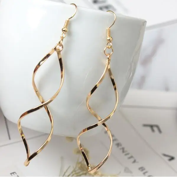 The New Minimalist Spiral Curled Silver Earrings, Design Sense Of Wave Curve Gold Drop Earrings Female Jewelry Long Earrings