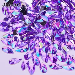 JUNAO 8x13mm 9x18mm Viola AB Goccia Di Cristallo Strass Applique della Parte Posteriore Piana di Pietra Di Cristallo Acrilico non Hotfix Strass Beads Scrapbook