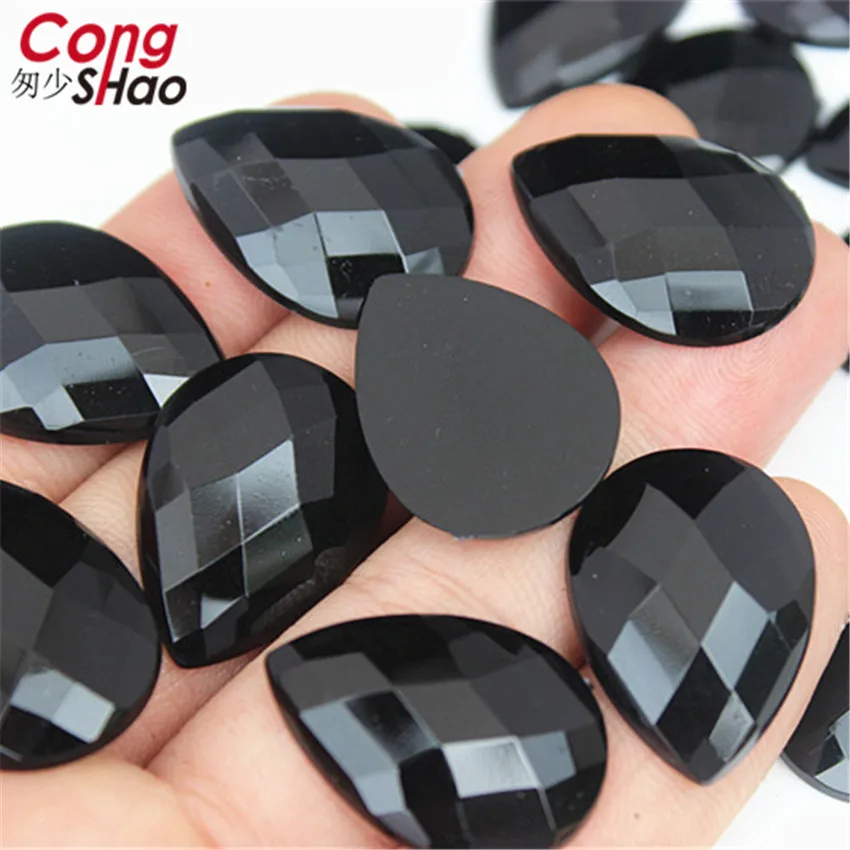 Cong Shao 80pcs 18*25mm Tear Drop Acrylic Rhinestone Trim Flatback Stones And Crystals For Costume Crafts Button No Hole CS592