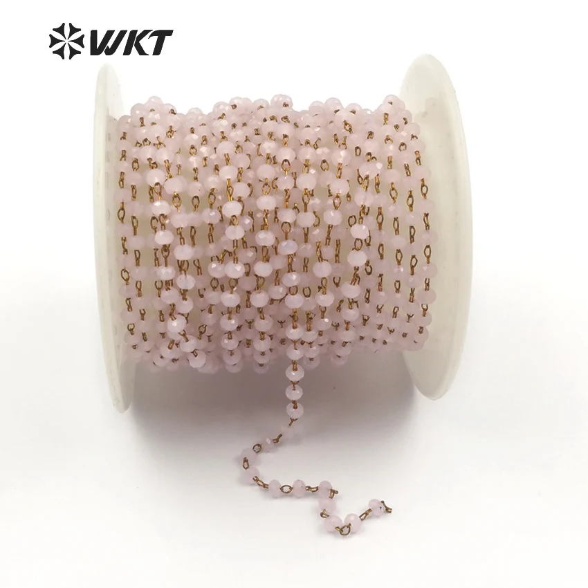 

WT-RBC055 Wholesale Beautiful Cute Crystal Chain Natural Angel Stone Gold Trim High Qulaity Pink Beads For Jewelry Finding