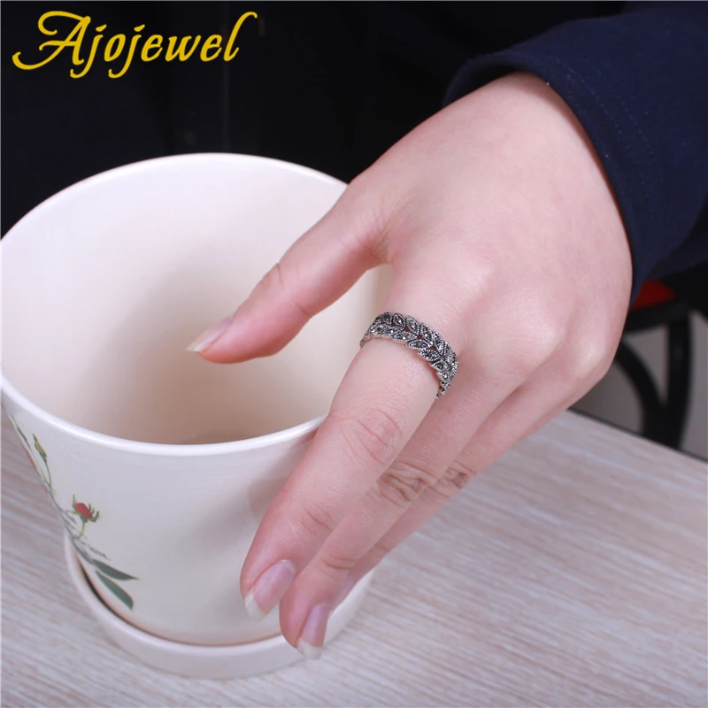 Ajojewel Plant Statement Rhinestone Leaf Rings For Women New Fashion Vintage Antique Jewelry