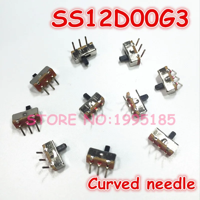 20pcs/Lot 1 Way 2 Postion Slide Switch PCB Mount SS12d00G3  SS12d00G3L Curved needle