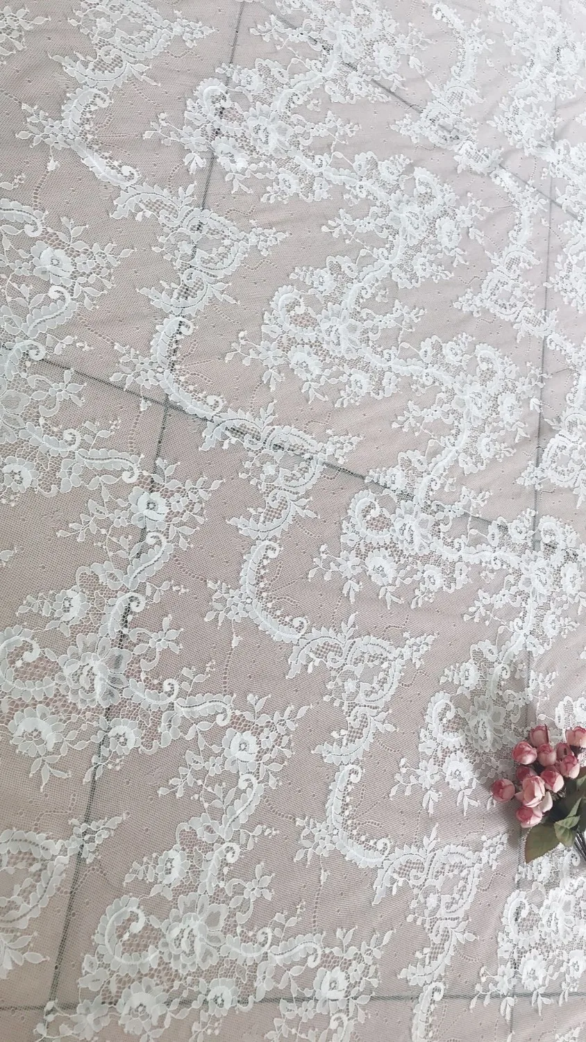 3 yards Off White Chantilly Eyelash Lace Fabric Bridal Lace Retro Wedding Lace Fabric With Scalloped Edge