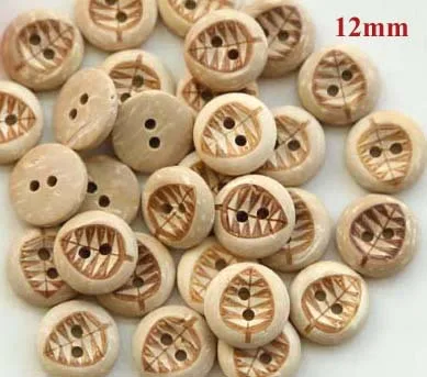 50 Stks/partij Size: 12Mm Natuurlijke Blad Kokosnoot Knopen Naaien Houten Knop Accessoires (SS-1127)