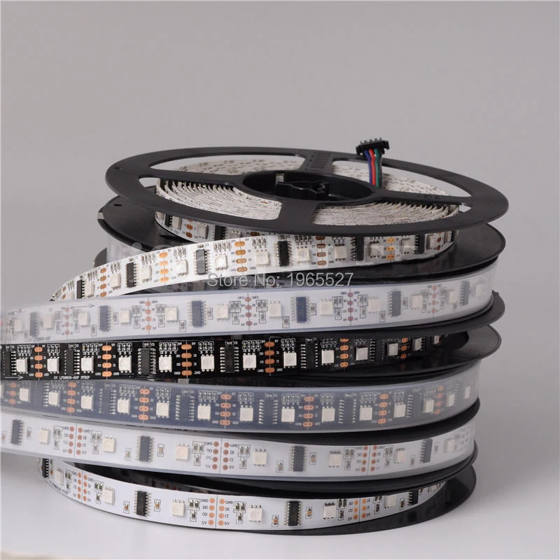 5v addressable 5m 32 pcs smd 5050 rgb digital ws2801 led strip light; programmable ws2801 ic 32 pixel/m black/white pcb flexible