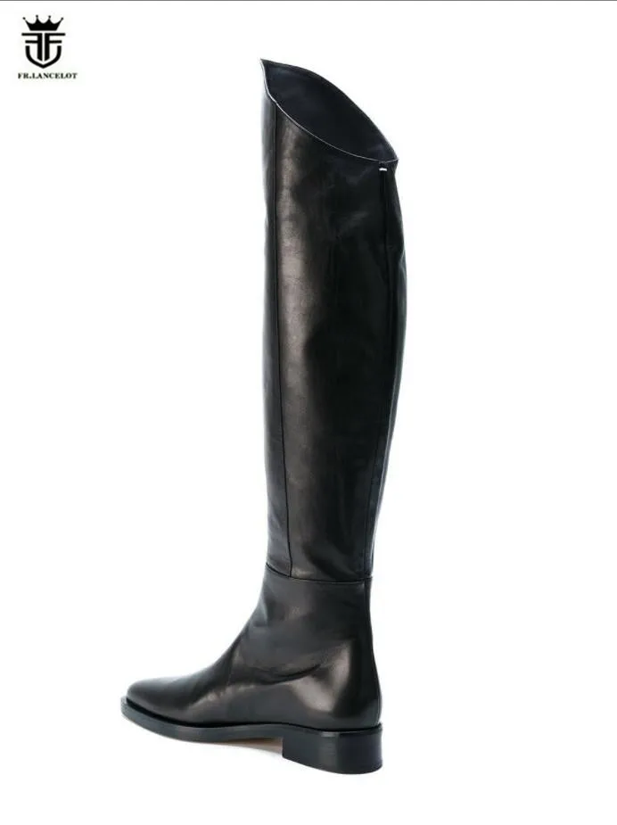 FR.LANCELOT 2020 new high top men leather boots vintage style men knee high boots sliver zip up western bota cowboy booties