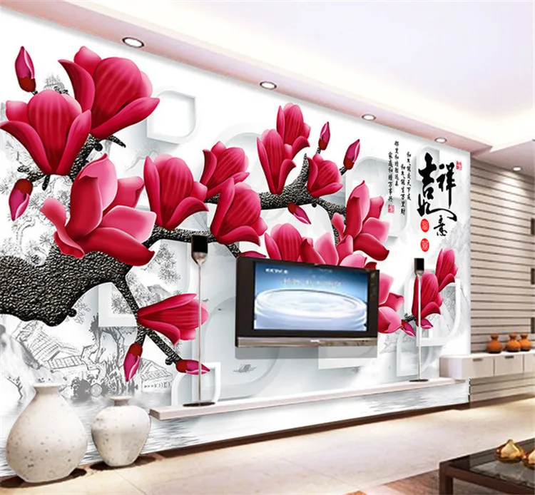 3D wallpaper mural embossed red magnolia auspicious living room bedroom TV sofa background home decor any size