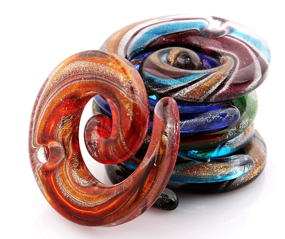 Qianbei Handmade Murano Lampwork Glass Mixed Color Stripe Snake Pendant Fit Necklace Hot Jewelry gift Fashion Wholesale 6pcs