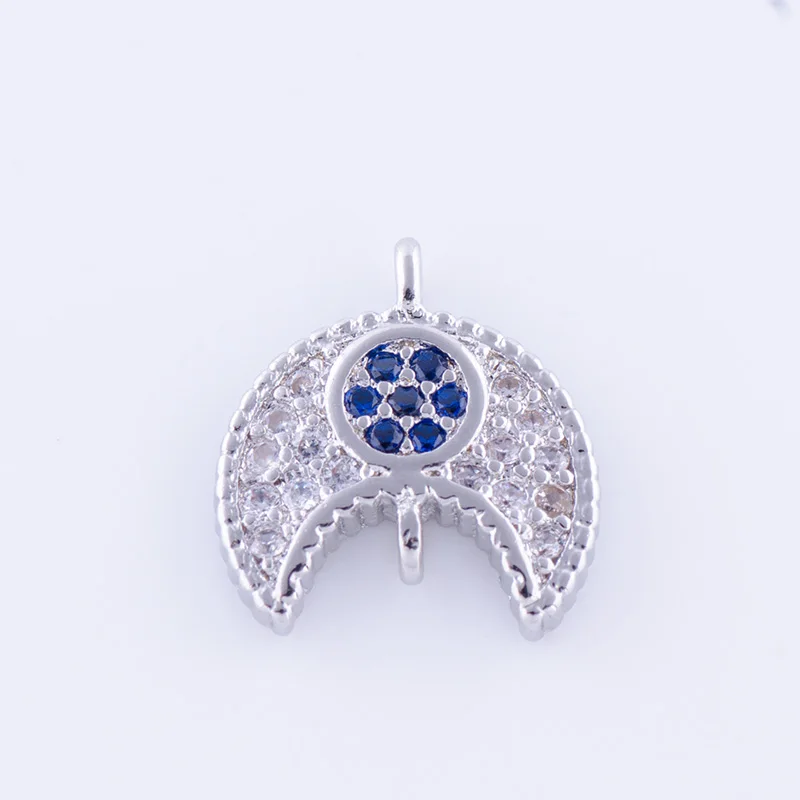 5pcs Shining Zircon Moon Charms For Bracelets & Necklace Wholesale Copper Micro Pave Charms Connectors Bijoux Berloques