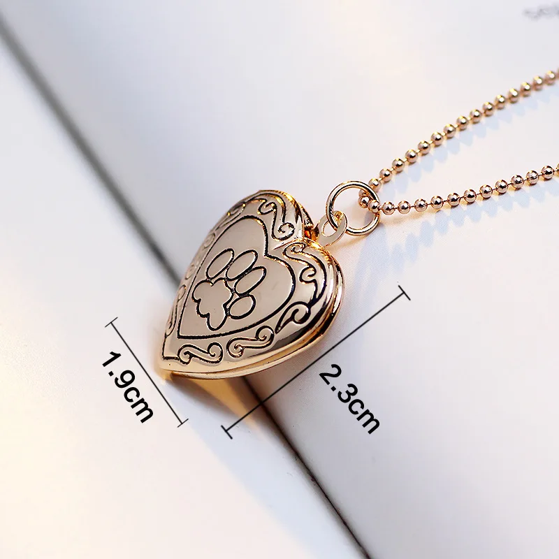 SUTEYI Heart Photo Frame Memory Locket Necklace Gold Silver Color Pet Cat Dog Paw Footprint Necklace Jewelry