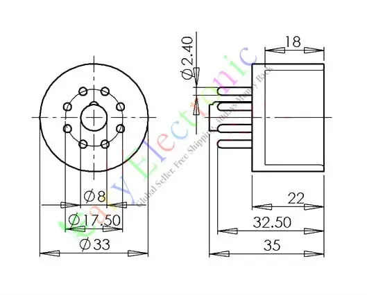 Wholesale and retail 8pc GOLD 8pin Bakelite tube socket valve base Triode Rectifier Fr KT88 EL34 6550 free shipping