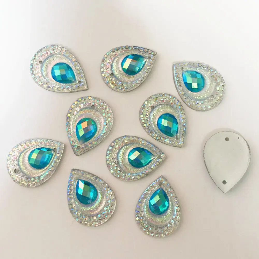 DIY 40 sztuk 13mm * 18mm AB żywica paw kropla Flatback Rhinestone ślub 2 otwory rzemiosło R357