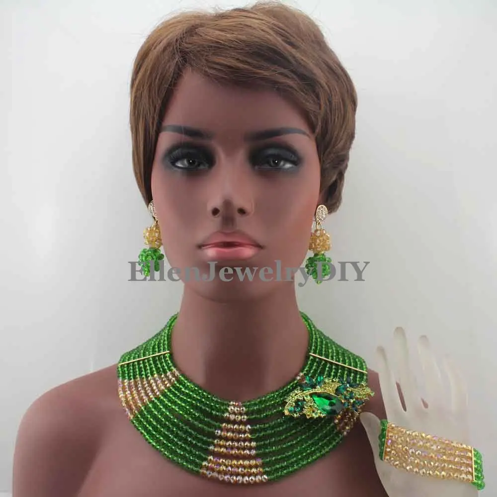 

New Arrived African nigerian Wedding bridal beads Jewelry Set African style Crystal beaded necklace women Jewelry Set W13347