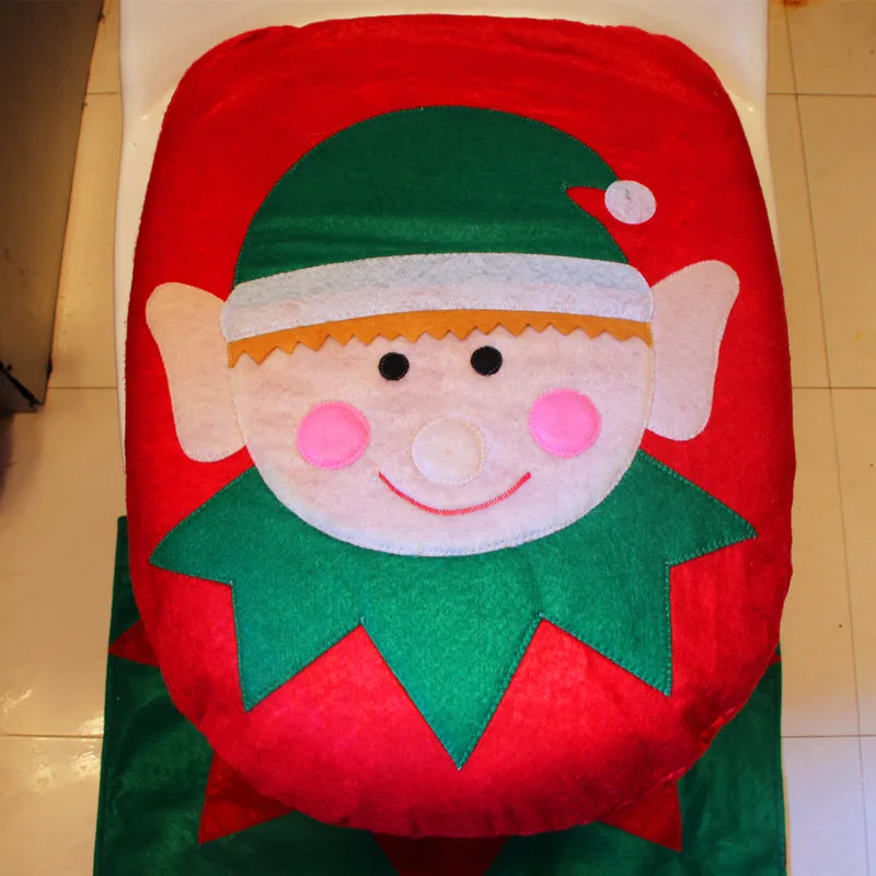 New Best Happy Santa Toilet Seat Cover & Rug Bathroom Set Christmas Decorations